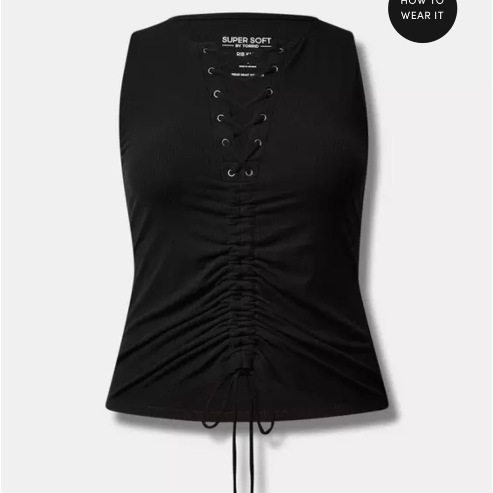 Torrid Rib Lace Up Ruched Tie Front Crop Tank